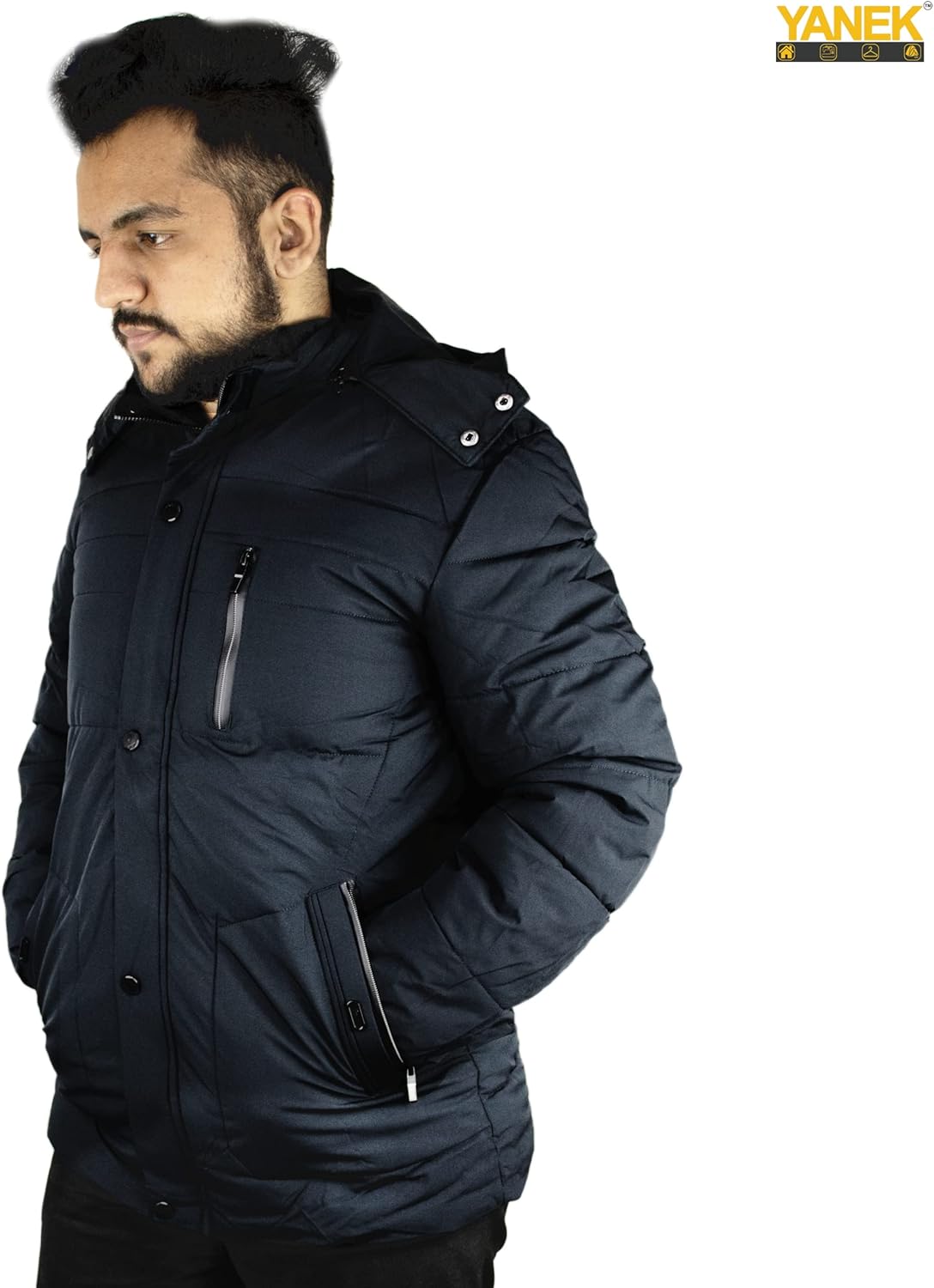 Men’s Insulated Puff Jacket with Detachable Hoodie – Water Resistant Winter Jacket with Zipper & Button Closure | Wholesale Jackets UAE