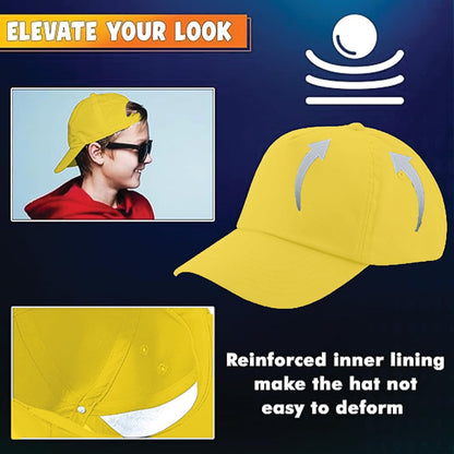 Yanek Kid's Baseball Cap with Velcro Closure Plain Cap for Boys & Girls | 100% Cotton, Ultra-Soft | Adjustable, Comfortable & UV protection 5-Panel
