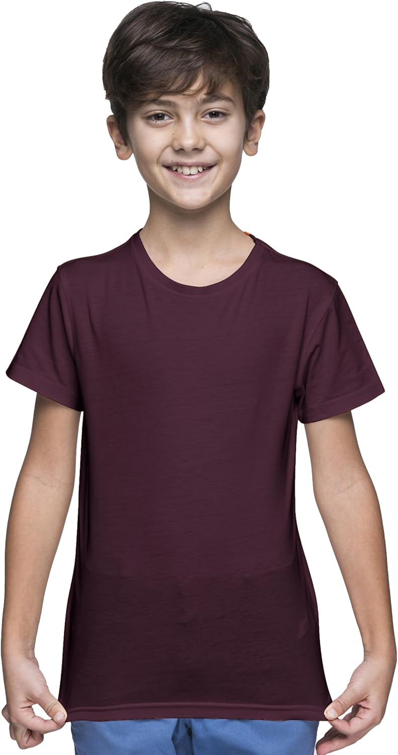 Yanek Cotton Short Sleeve Versatile Round Neck T-shirt for Boys and Girls - Plain, Perfect Comfortable Tee for School, Play, and Casual Wear