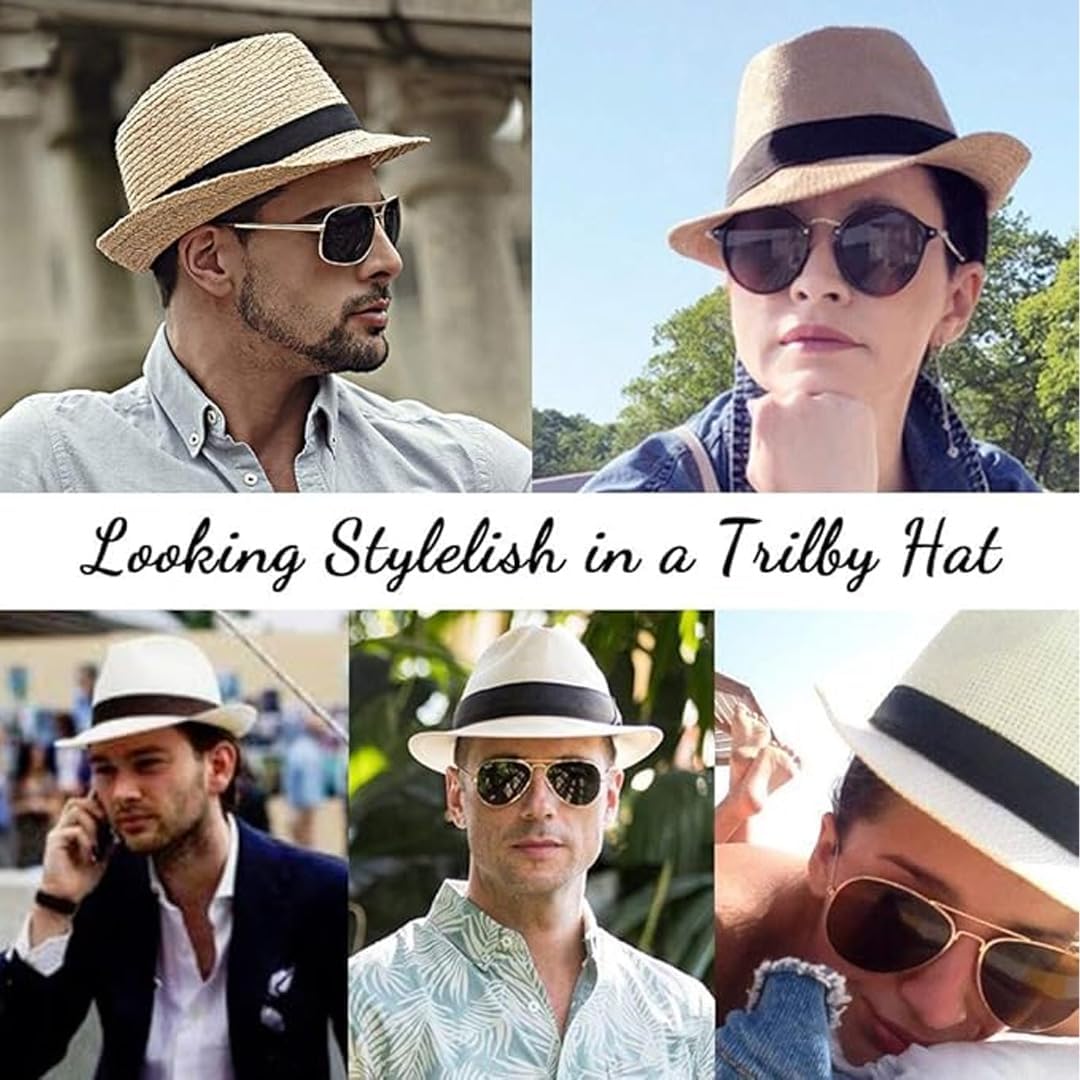 YANEK Straw Fedora Hat for Men & Women – Stylish Summer Beach Trilby Hat, Perfect for Sun Protection