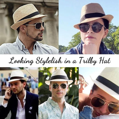 YANEK Straw Fedora Hat for Men & Women – Stylish Summer Beach Trilby Hat, Perfect for Sun Protection