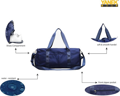 Yanek Travel Duffel Bag with Shoe Compartment – Sports Gym Bag with Waterproof Pocket for Wet Towels – Unisex Design (Pink)