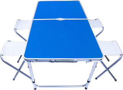 YANEK Folding Camping Table with 4 Foldable Chairs – Portable Wooden Top & Steel Frame Set | BBQ, Camping & Outdoor | Wholesale Outdoor Equipment UAE.