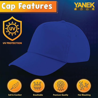 Yanek Kid's Baseball Cap with Velcro Closure Plain Cap for Boys & Girls | 100% Cotton, Ultra-Soft | Adjustable, Comfortable & UV protection 5-Panel