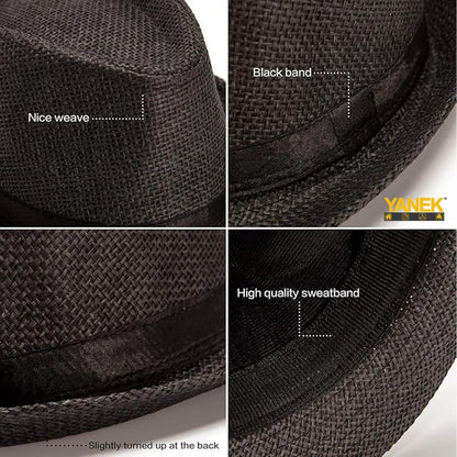 YANEK Straw Fedora Hat for Men & Women – Stylish Summer Beach Trilby Hat, Perfect for Sun Protection
