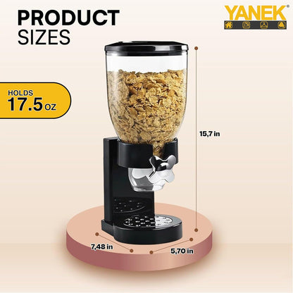 Yanek Cereal Dispenser - Airtight, Dual Compartment Food Storage Dispenser for Cereal, Granola, Snacks, and Dry Goods - Convenient and Durable Kitchen Organizer with Easy-Pour Spouts ‎2 Liters (Black)
