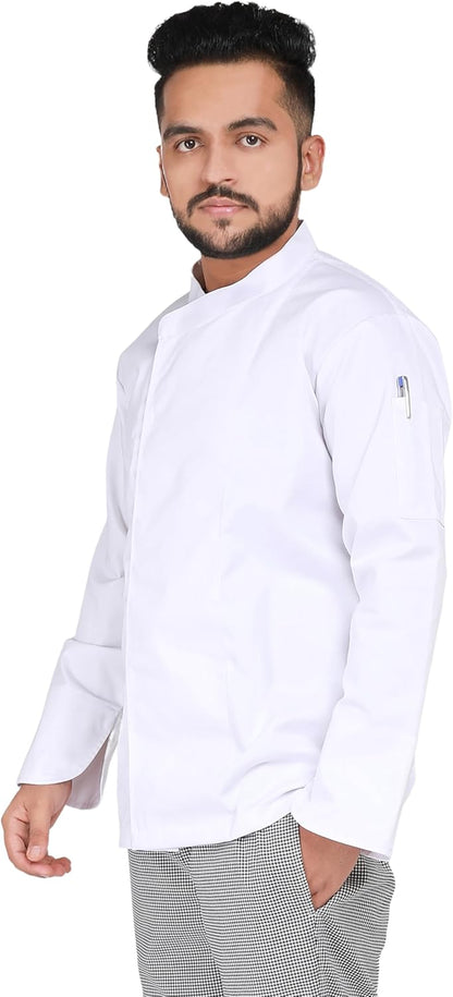 YANEK Men’s Chef Coat with Zipper – Breathable Cotton Blend, Durable Twill Fabric | Easy Care Kitchen Uniform | Wholesale Kitchen Uniforms UAE.