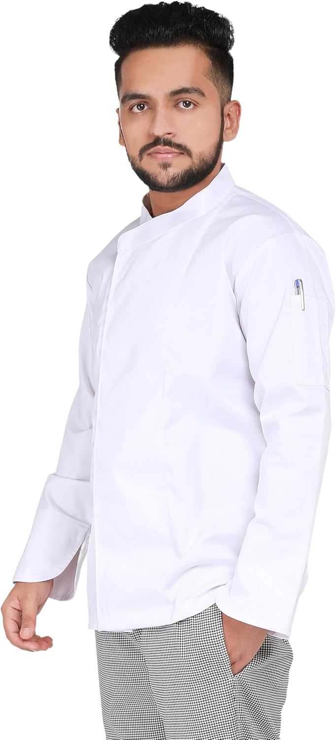 YANEK Men’s Chef Coat with Zipper – Breathable Cotton Blend, Durable Twill Fabric | Easy Care Kitchen Uniform | Wholesale Kitchen Uniforms UAE