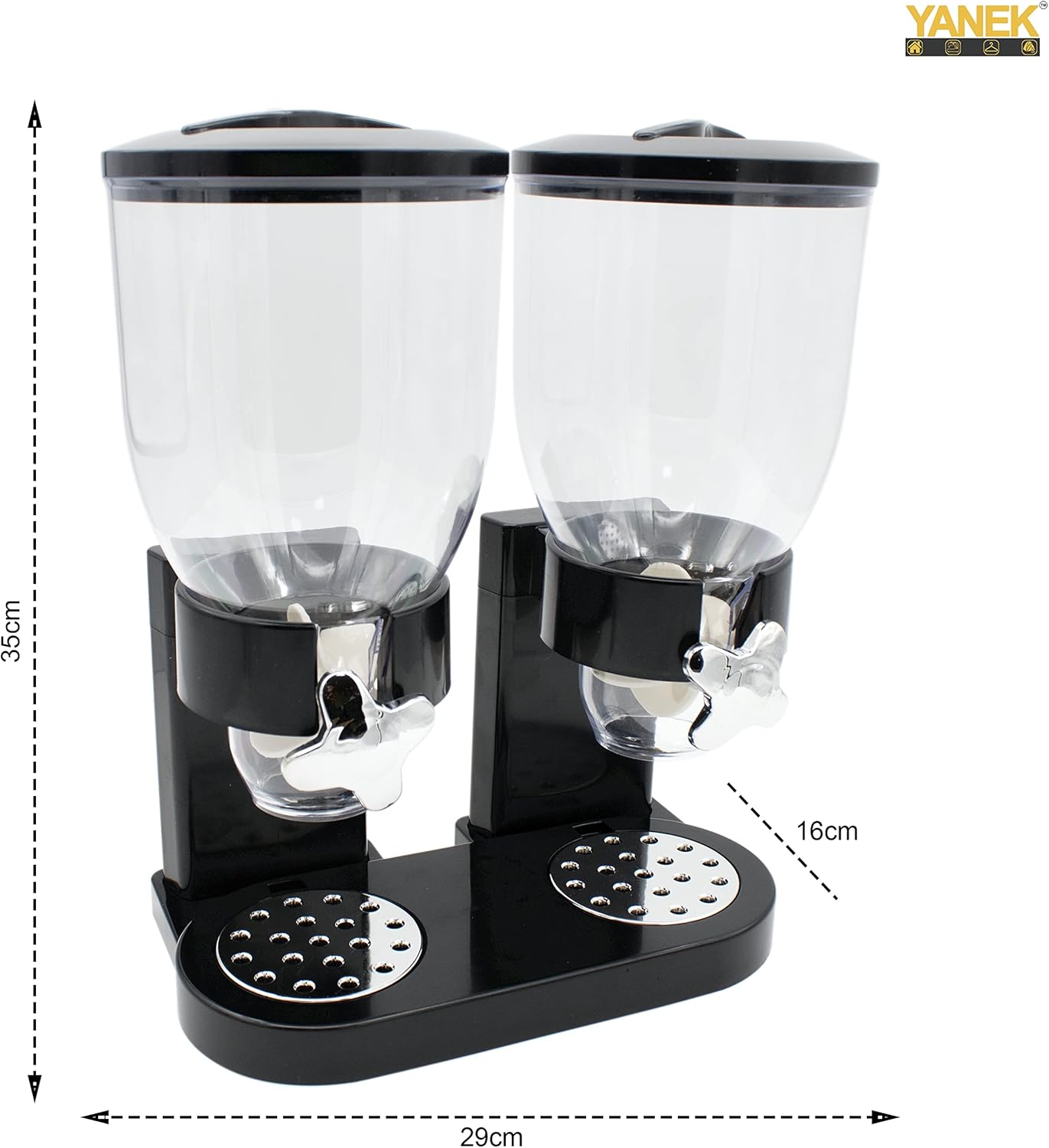 YANEK Dual Cereal Dispenser | Double Snack Storage Containers | BPA Free Plastic | Rice, Grains, Candy, Corn Flakes, Muesli Container | 2Ltr. Capacity in each Jar