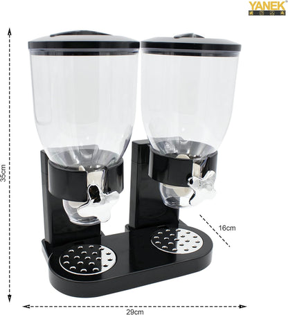 YANEK Dual Cereal Dispenser | Double Snack Storage Containers | BPA Free Plastic | Rice, Grains, Candy, Corn Flakes, Muesli Container | 2Ltr. Capacity in each Jar
