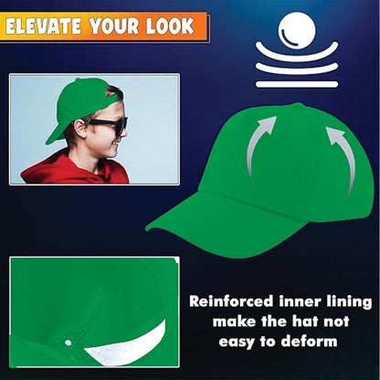 Yanek Kid's Baseball Cap with Velcro Closure Plain Cap for Boys & Girls | 100% Cotton, Ultra-Soft | Adjustable, Comfortable & UV protection 5-Panel