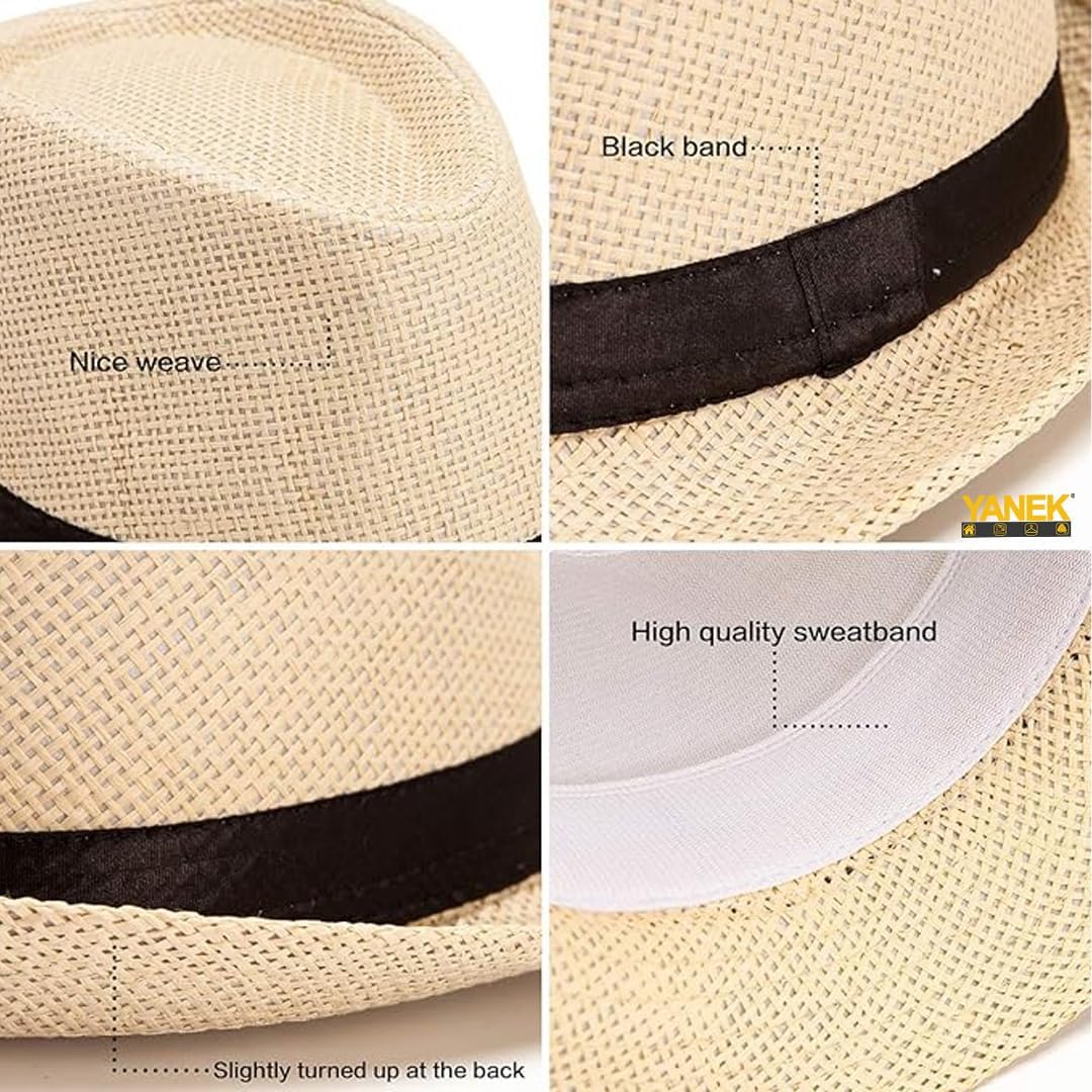 YANEK Straw Fedora Hat for Men & Women – Stylish Summer Beach Trilby Hat, Perfect for Sun Protection