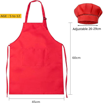 YANEK Kids Apron and Chef Hat Cooking Set, Adjustable Children Kitchen Chef Apron with 2 Pocket & Chef hat | Chef costume for kids, kids apron for painting set, Baking, Cooking (5-12 years)