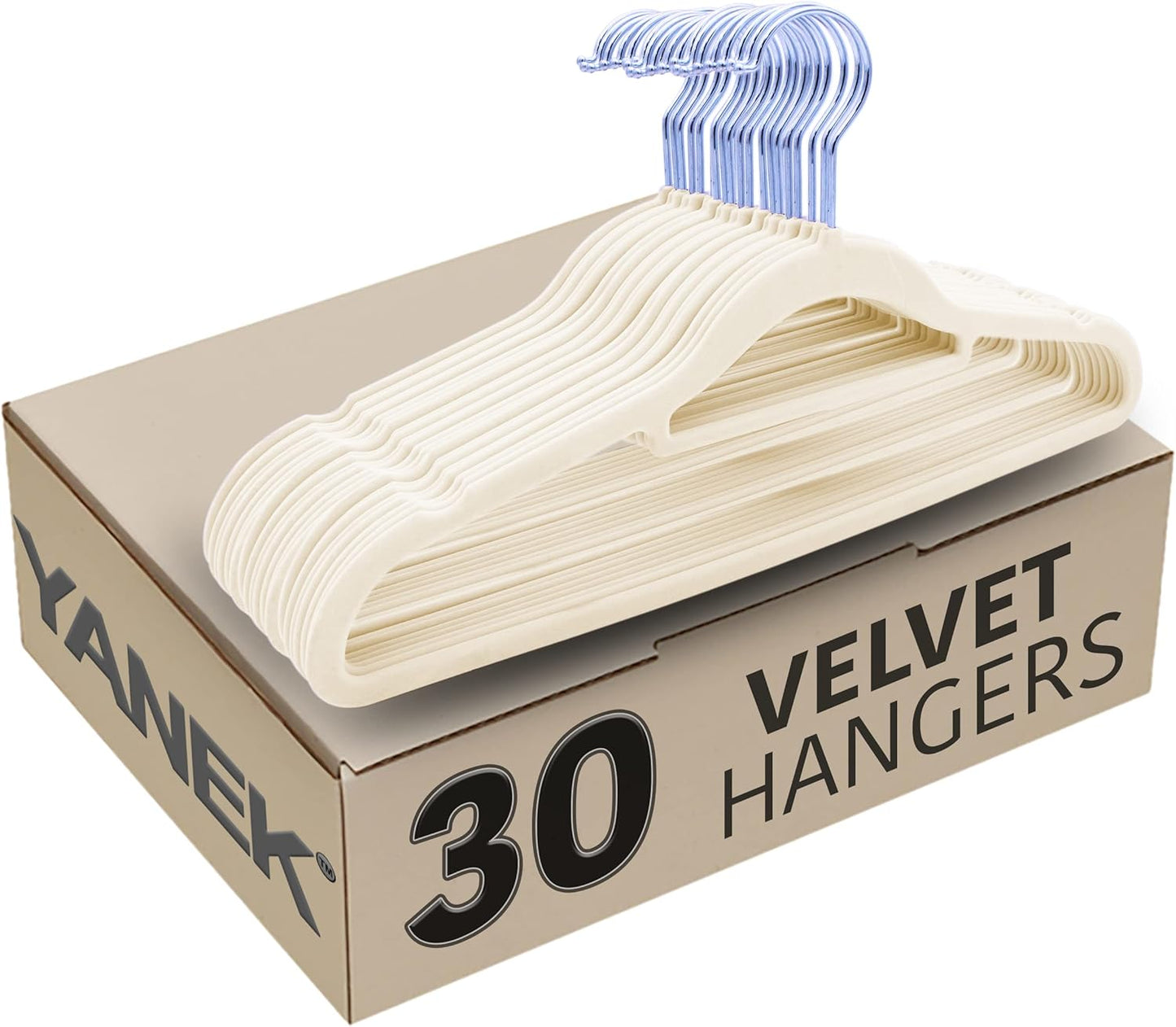 YANEK Non-Slip Velvet Hangers | Ultra Thin | Heavy Duty | 360° Rotating Hook | For Suit, Dress, Shirts (White, 50)