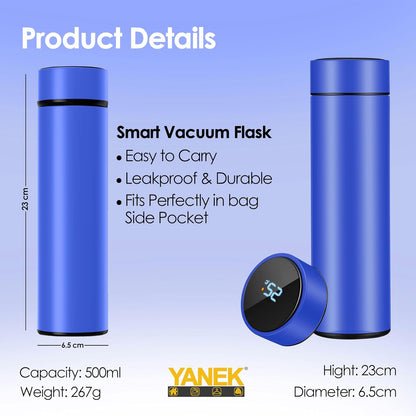 Yanek Smart Water Bottle Stainless Steel – Travel Mug with Smart LCD Touch Screen Temperature Display, Leak-Proof, Hot & Cold Beverage Flask, Ideal for Trave, Gym, Office, & Daily Use (BLACK)