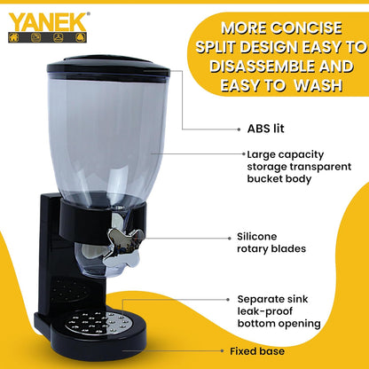Yanek Cereal Dispenser - Airtight, Dual Compartment Food Storage Dispenser for Cereal, Granola, Snacks, and Dry Goods - Convenient and Durable Kitchen Organizer with Easy-Pour Spouts ‎2 Liters (Black)