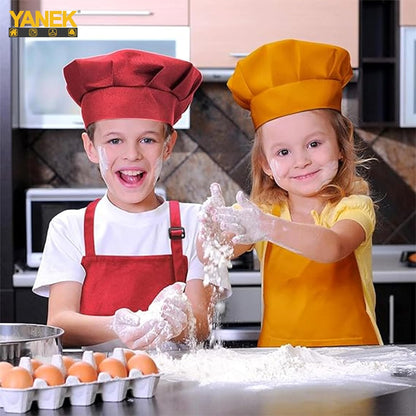 YANEK Kids Apron and Chef Hat Cooking Set, Adjustable Children Kitchen Chef Apron with 2 Pocket & Chef hat | Chef costume for kids, kids apron for painting set, Baking, Cooking (5-12 years)