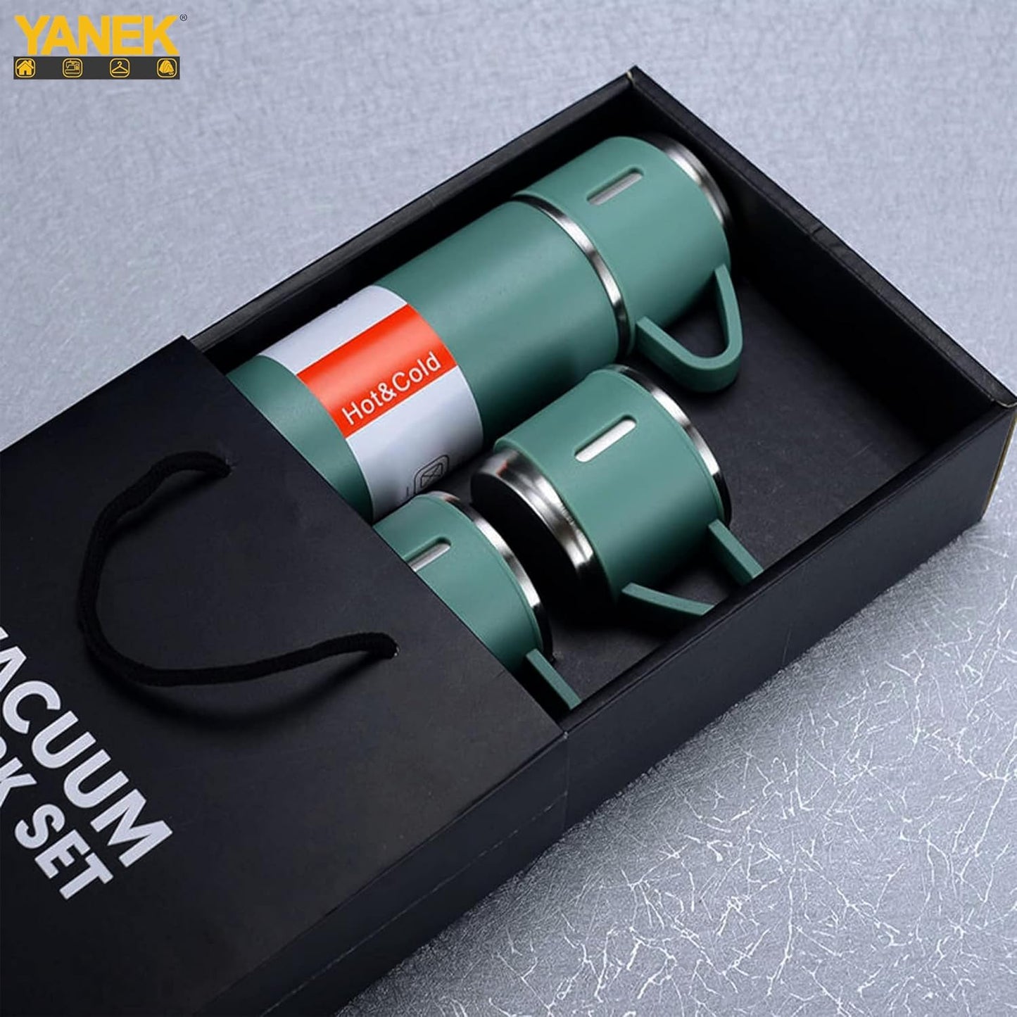 YANEK 500ml Stainless Steel Vacuum Thermos flask with Silicone Handle and Insulated Water bottle with 2 stainless steel cups set for Hot and Cold Outdoor travel | Gift box (1 PACK, PINK)