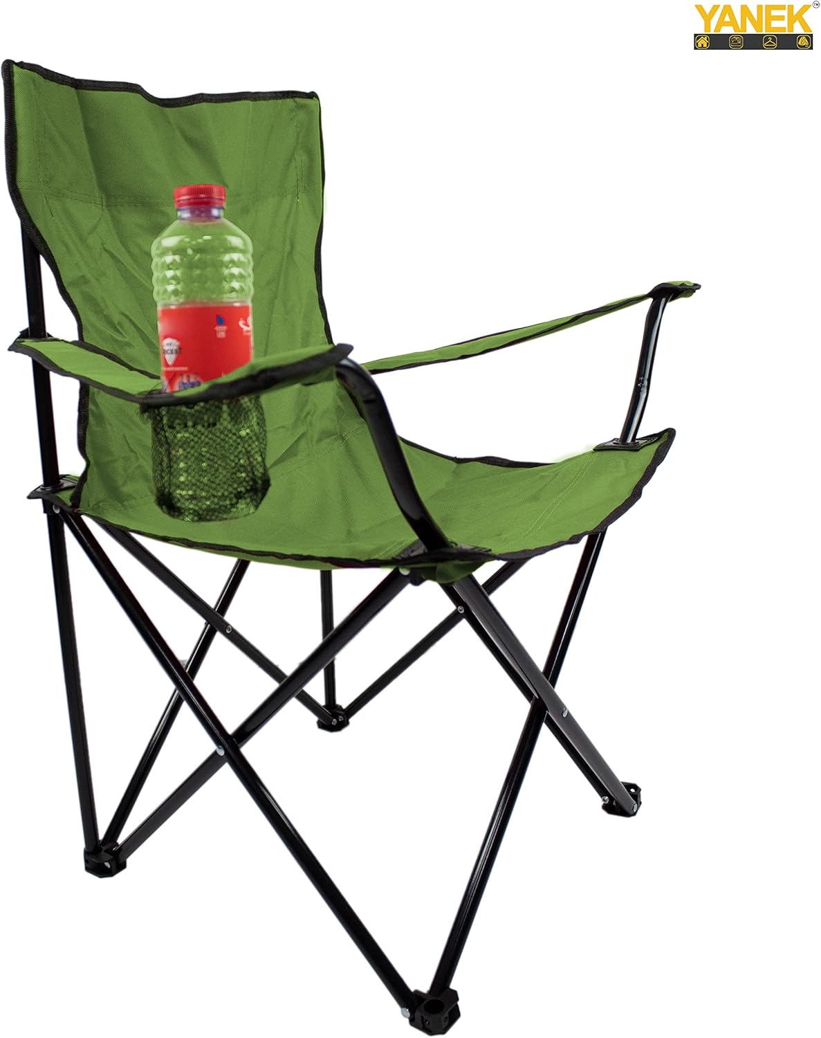 YANEK Folding Camping Chair with Cup Holder – Portable Outdoor Beach Chair with Carry Bag (Green) | BBQ, Camping & Picnic | Wholesale Camping Gear UAE.