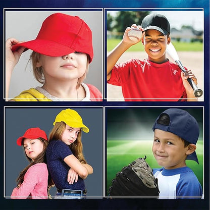 Yanek Kid's Baseball Cap with Velcro Closure Plain Cap for Boys & Girls | 100% Cotton, Ultra-Soft | Adjustable, Comfortable & UV protection 5-Panel