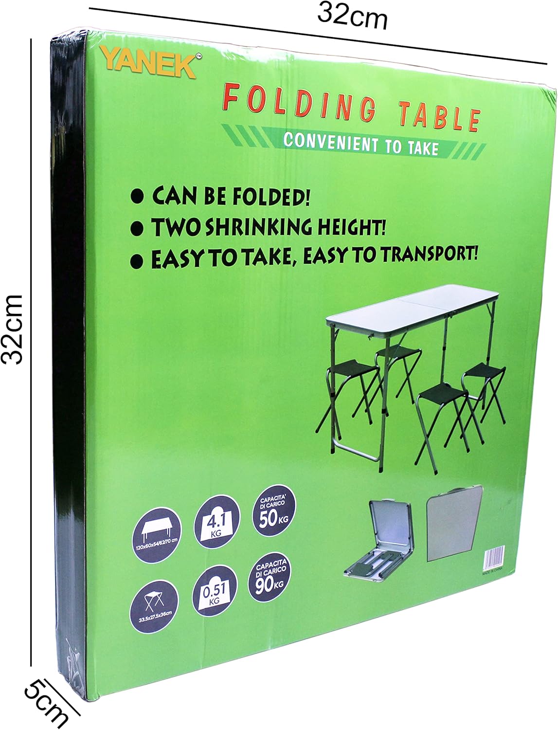 YANEK Folding Camping Table with 4 Foldable Chairs – Portable Wooden Top & Steel Frame Set | BBQ, Camping & Outdoor | Wholesale Outdoor Equipment UAE
