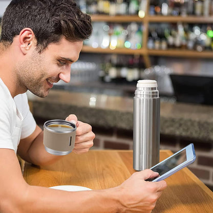 YANEK 500ml Stainless Steel Vacuum Thermos flask with Silicone Handle and Insulated Water bottle with 2 stainless steel cups set for Hot and Cold Outdoor travel | Gift box (1 PACK, PINK)