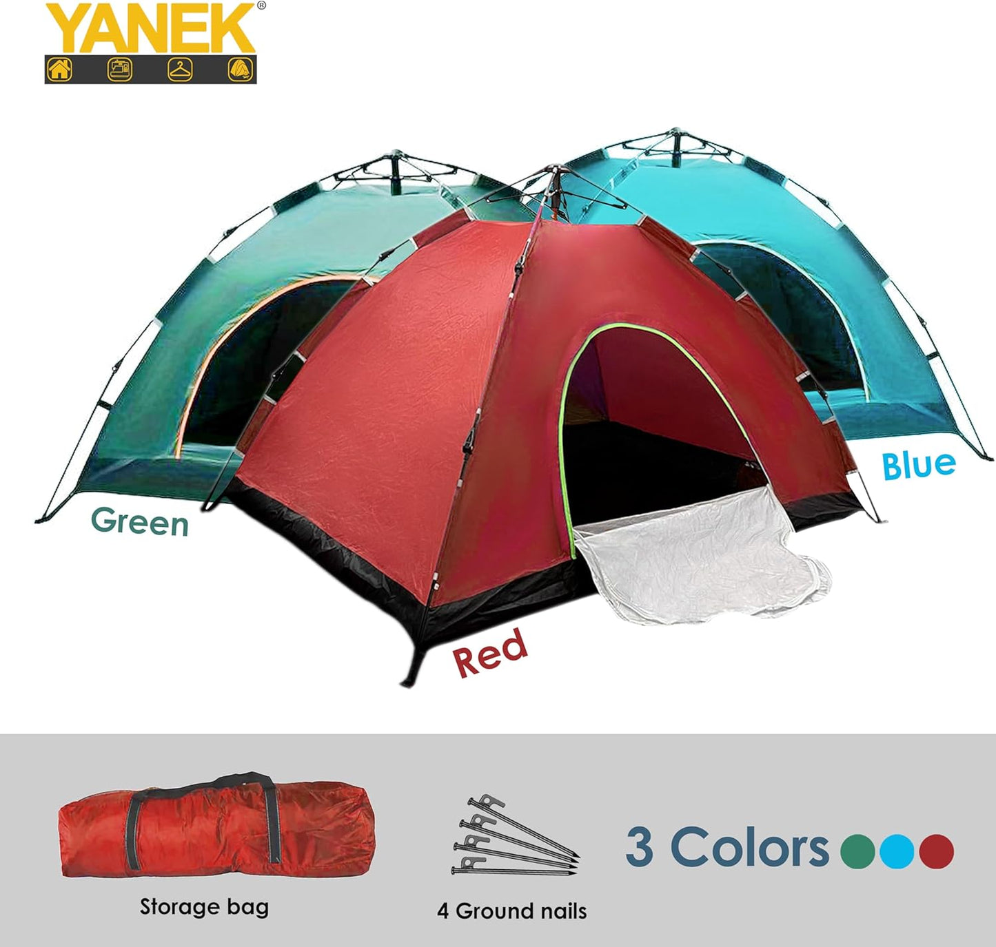 Yanek Waterproof Camping Dome Tent – 2-Person Outdoor Tent with Carry Bag, 1 Door & 1 Window, Compact 2 * 1.5 * 1.1m Lightweight & Portable, Perfect for Family Camping, Hiking & Travel Adventures