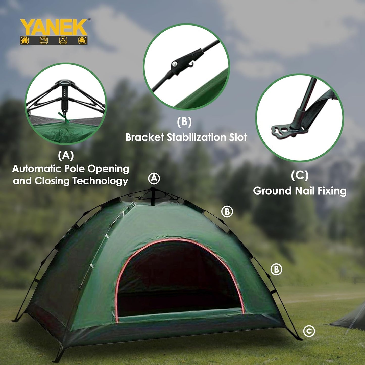 Yanek Waterproof Camping Dome Tent – 2-Person Outdoor Tent with Carry Bag, 1 Door & 1 Window, Compact 2 * 1.5 * 1.1m Lightweight & Portable, Perfect for Family Camping, Hiking & Travel Adventures