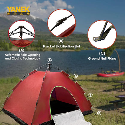 Yanek Waterproof Camping Dome Tent – 2-Person Outdoor Tent with Carry Bag, 1 Door & 1 Window, Compact 2 * 1.5 * 1.1m Lightweight & Portable, Perfect for Family Camping, Hiking & Travel Adventures