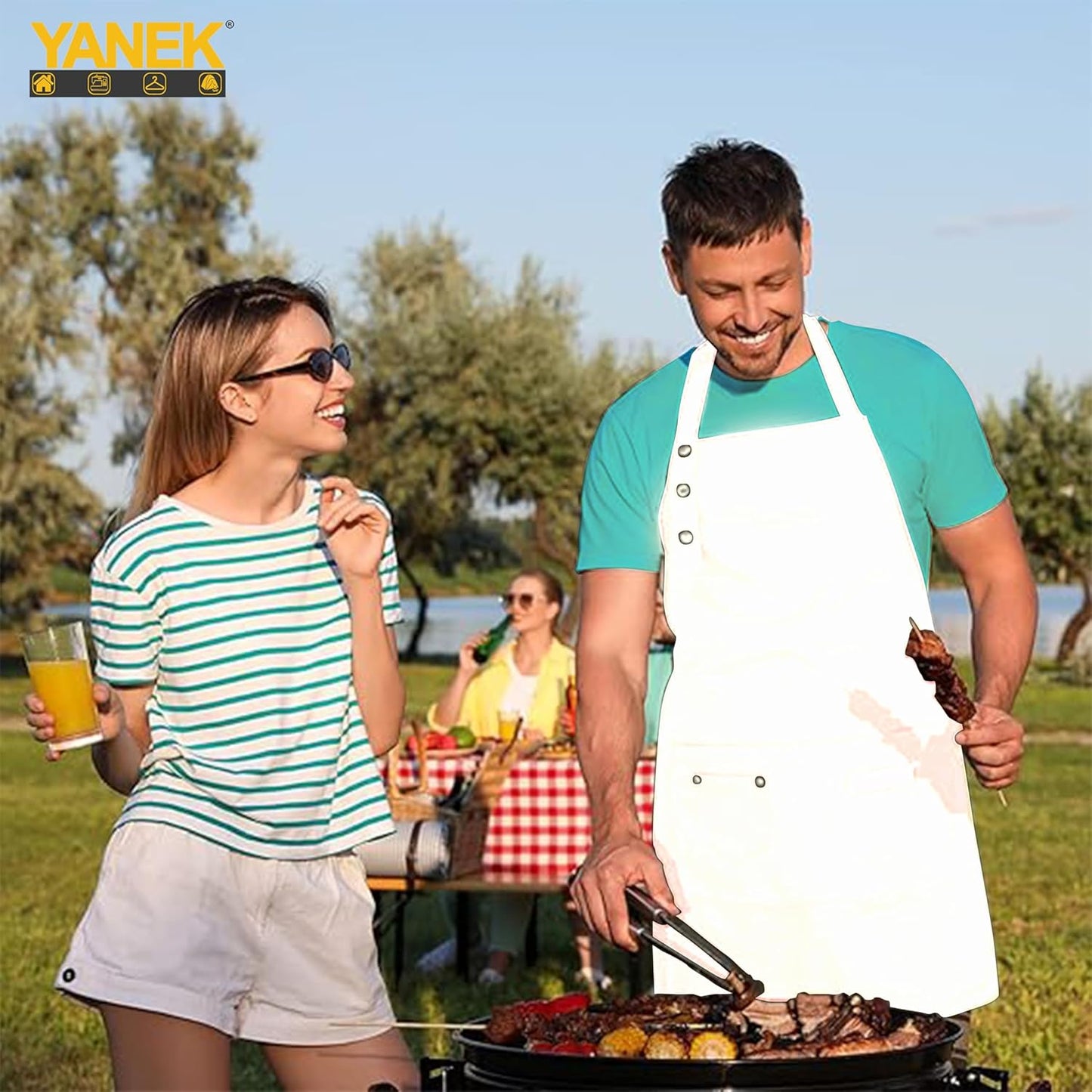Yanek Adjustable Kitchen Apron for Women and Men – Waterproof Canvas Apron with Pockets, Ideal for Home, Restaurant, and Coffee House