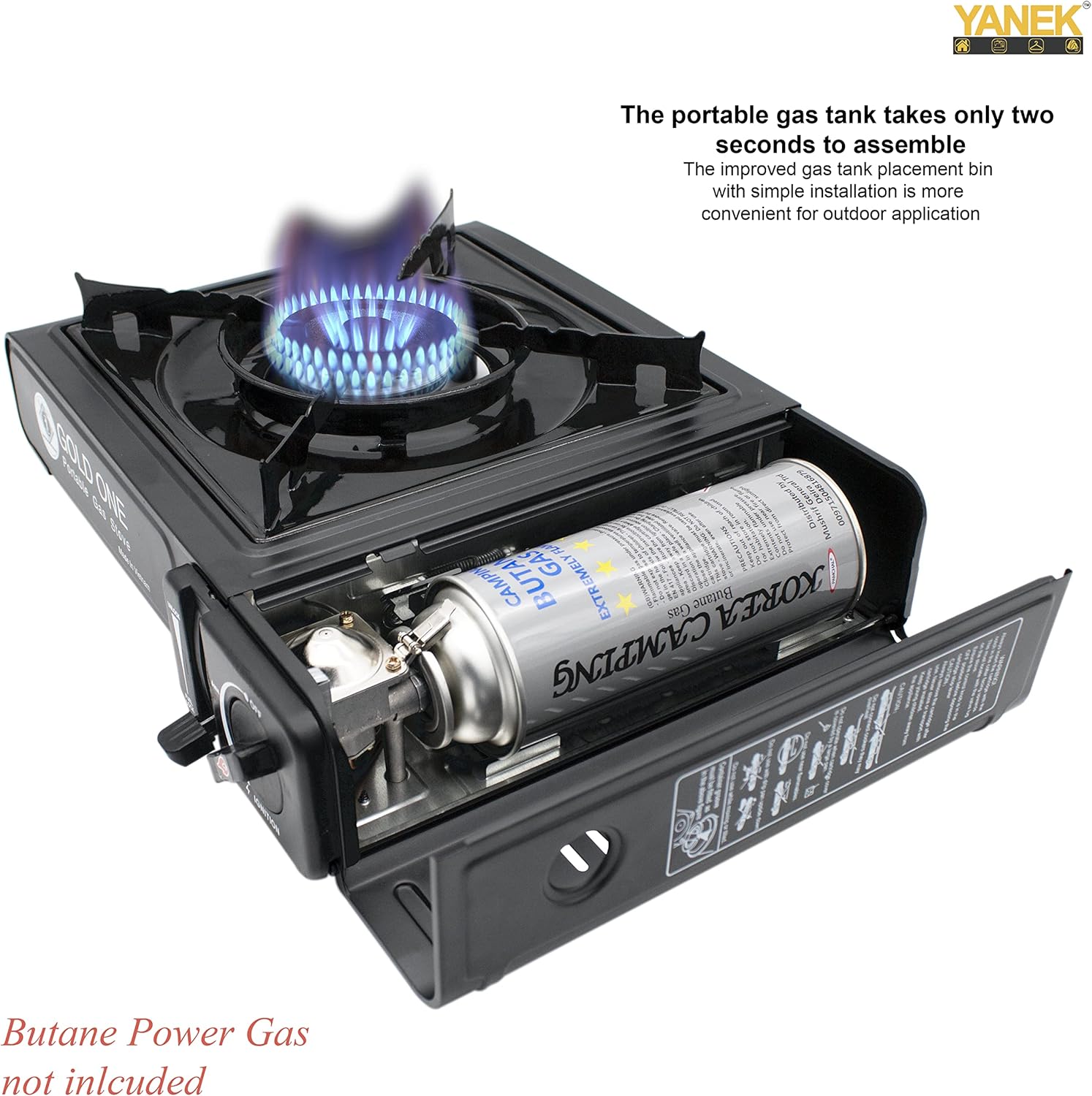 YANEK Portable Gas Stove – Black Butane Stove with Carry Case | Camping, BBQ & Emergency Cooking | Wholesale BBQ Grills & Fuel UAE.