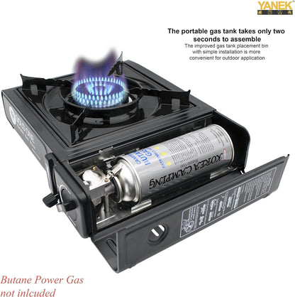 YANEK Portable Gas Stove – Black Butane Stove with Carry Case | Camping, BBQ & Emergency Cooking | Wholesale BBQ Grills & Fuel UAE.