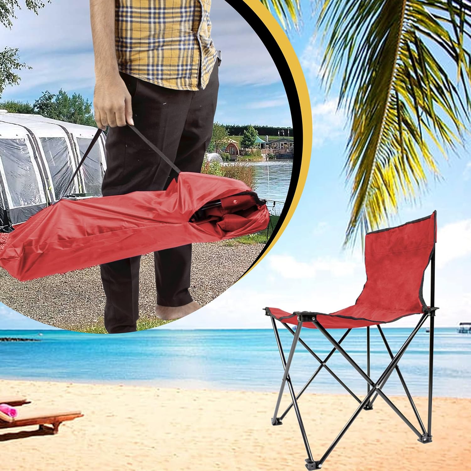 YANEK Foldable Camping Chair – Portable, Ultra-Light with Carry Bag (Red) | BBQ, Beach & Outdoor | Wholesale Camping Gear UAE.