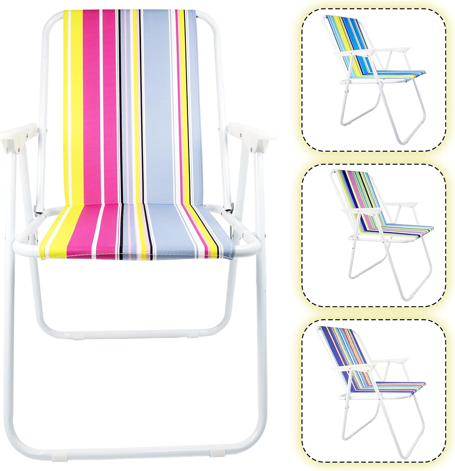 YANEK Foldable Beach Chair – Striped Multi-Color Portable Chair for Camping, BBQ & Outdoor | Assorted Colors | Wholesale Outdoor Equipment UAE