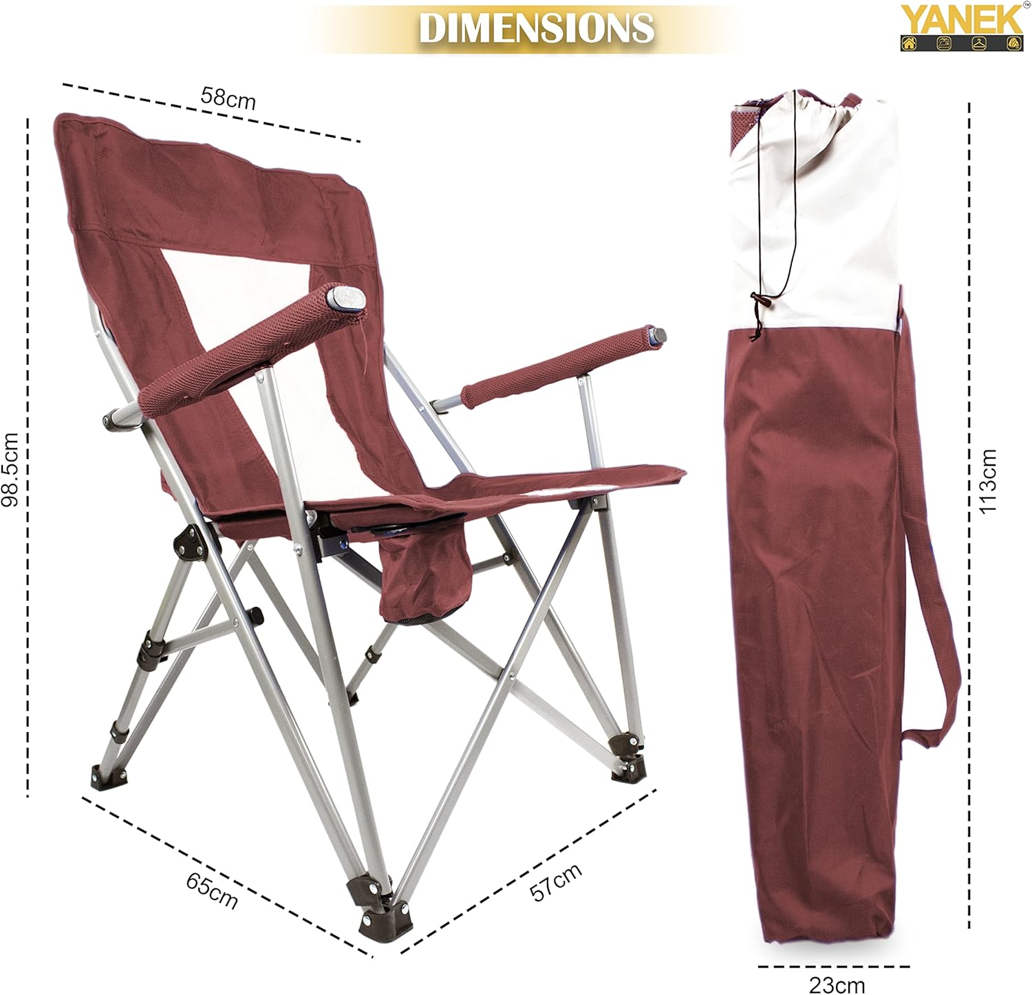 YANEK Foldable Heavy-Duty Camping Chair with Cup Holder – Portable Outdoor Chair with Carry Bag (Burgundy) | BBQ, Fishing & Beach | Wholesale Outdoor Equipment UAE.
