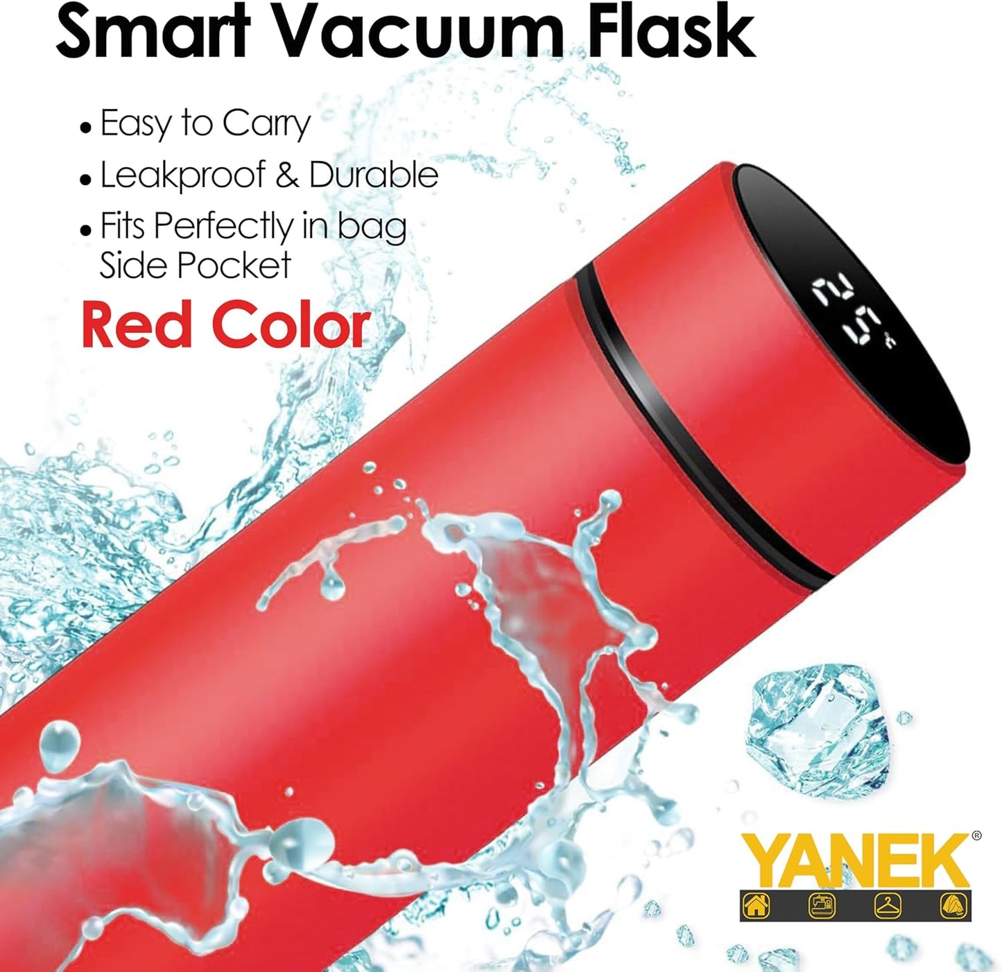 Yanek Smart Water Bottle Stainless Steel – Travel Mug with Smart LCD Touch Screen Temperature Display, Leak-Proof, Hot & Cold Beverage Flask, Ideal for Trave, Gym, Office, & Daily Use (BLACK)