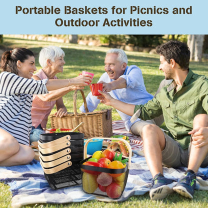 Yanek Metal Mesh Storage Basket with Wooden Handle - The Perfect Blend of Style and Durability for Organizing Your Home, Office, and More (White)