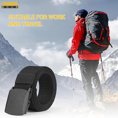 Yanek Men's Adjustable Work Belt Durable Nylon Canvas Metal-Free Buckle Effortless Airport Screening Ideal for Golf Travel Casual Wear Everyday Comfort Versatile Belt Design Easy Fit