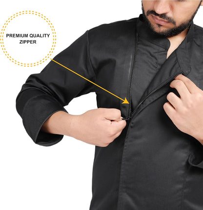 YANEK Men’s Chef Coat with Zipper – Breathable Cotton Blend, Durable Twill Fabric | Easy Care Kitchen Uniform | Wholesale Kitchen Uniforms UAE.