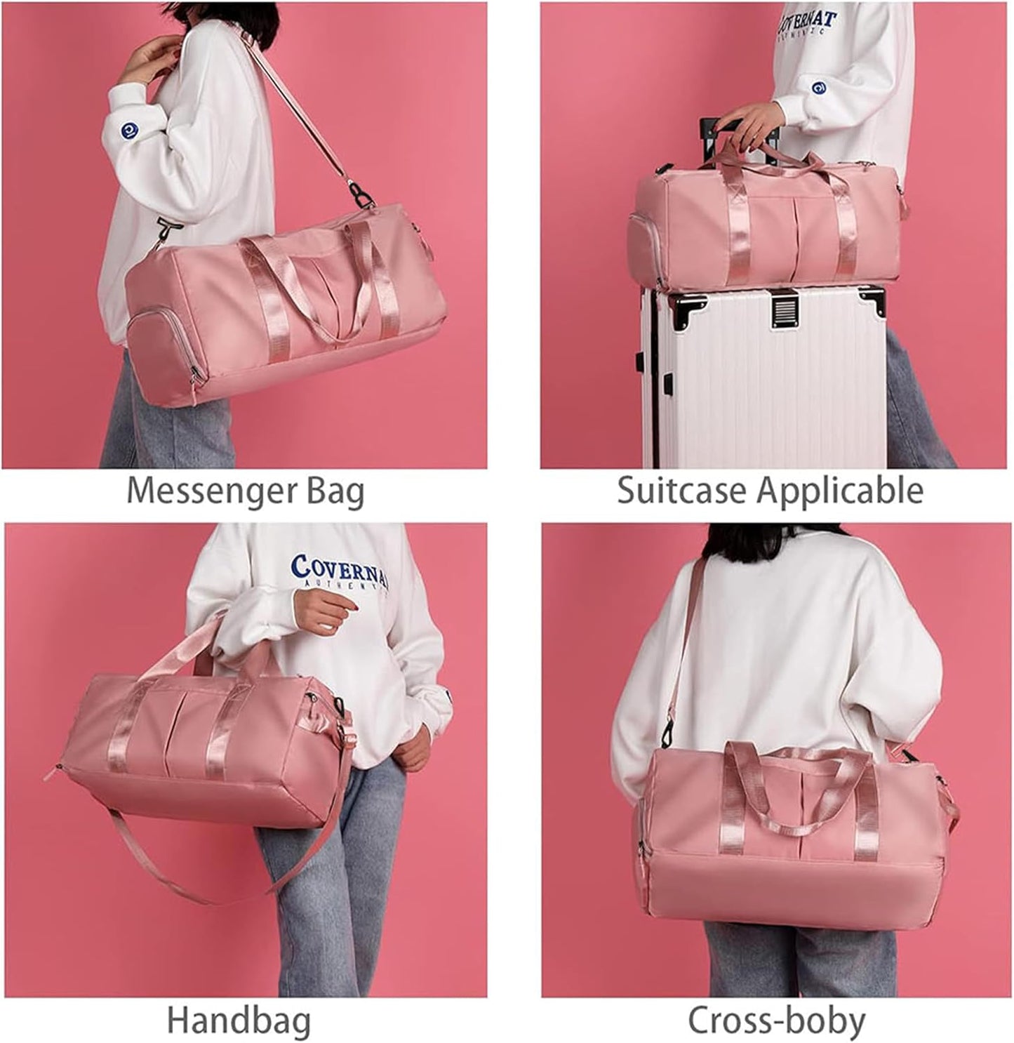 Yanek Travel Duffel Bag with Shoe Compartment – Sports Gym Bag with Waterproof Pocket for Wet Towels – Unisex Design (Pink)