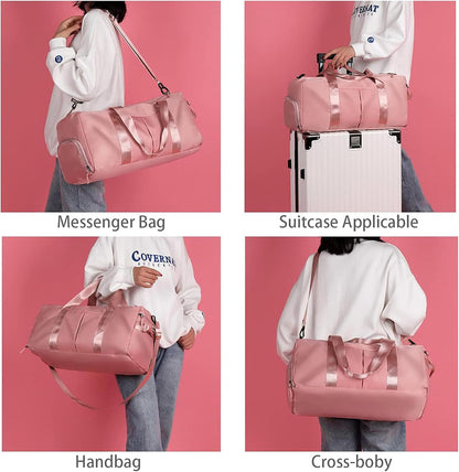 Yanek Travel Duffel Bag with Shoe Compartment – Sports Gym Bag with Waterproof Pocket for Wet Towels – Unisex Design (Pink)