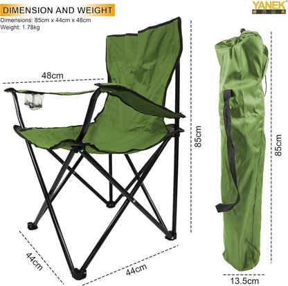 YANEK Folding Camping Chair with Cup Holder – Portable Outdoor Beach Chair with Carry Bag (Green) | BBQ, Camping & Picnic | Wholesale Camping Gear UAE.