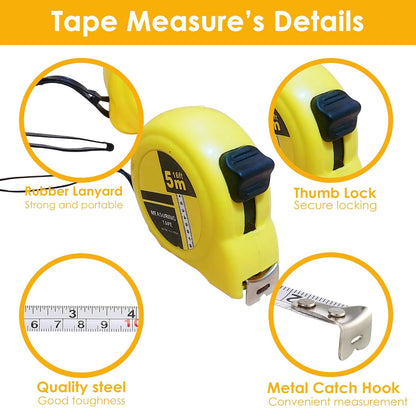 Yanek Steel Tape Measure with Auto Lock - Short Measuring Tape for Precision Measurements, Easy Read Markings, Compact Design & Easy Storage - Ideal for DIY, Construction, & Home Use (3M/10FT)