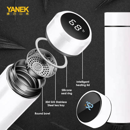 Yanek Smart Water Bottle Stainless Steel – Travel Mug with Smart LCD Touch Screen Temperature Display, Leak-Proof, Hot & Cold Beverage Flask, Ideal for Trave, Gym, Office, & Daily Use (BLACK)