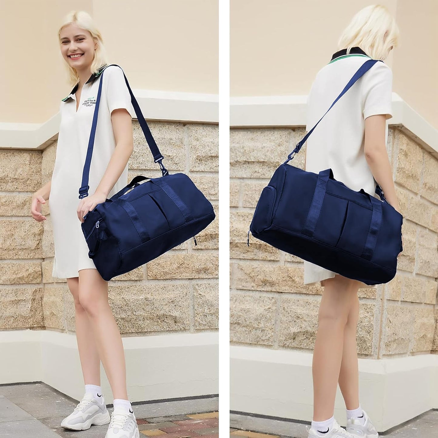 Yanek Travel Duffel Bag with Shoe Compartment – Sports Gym Bag with Waterproof Pocket for Wet Towels – Unisex Design (Pink)