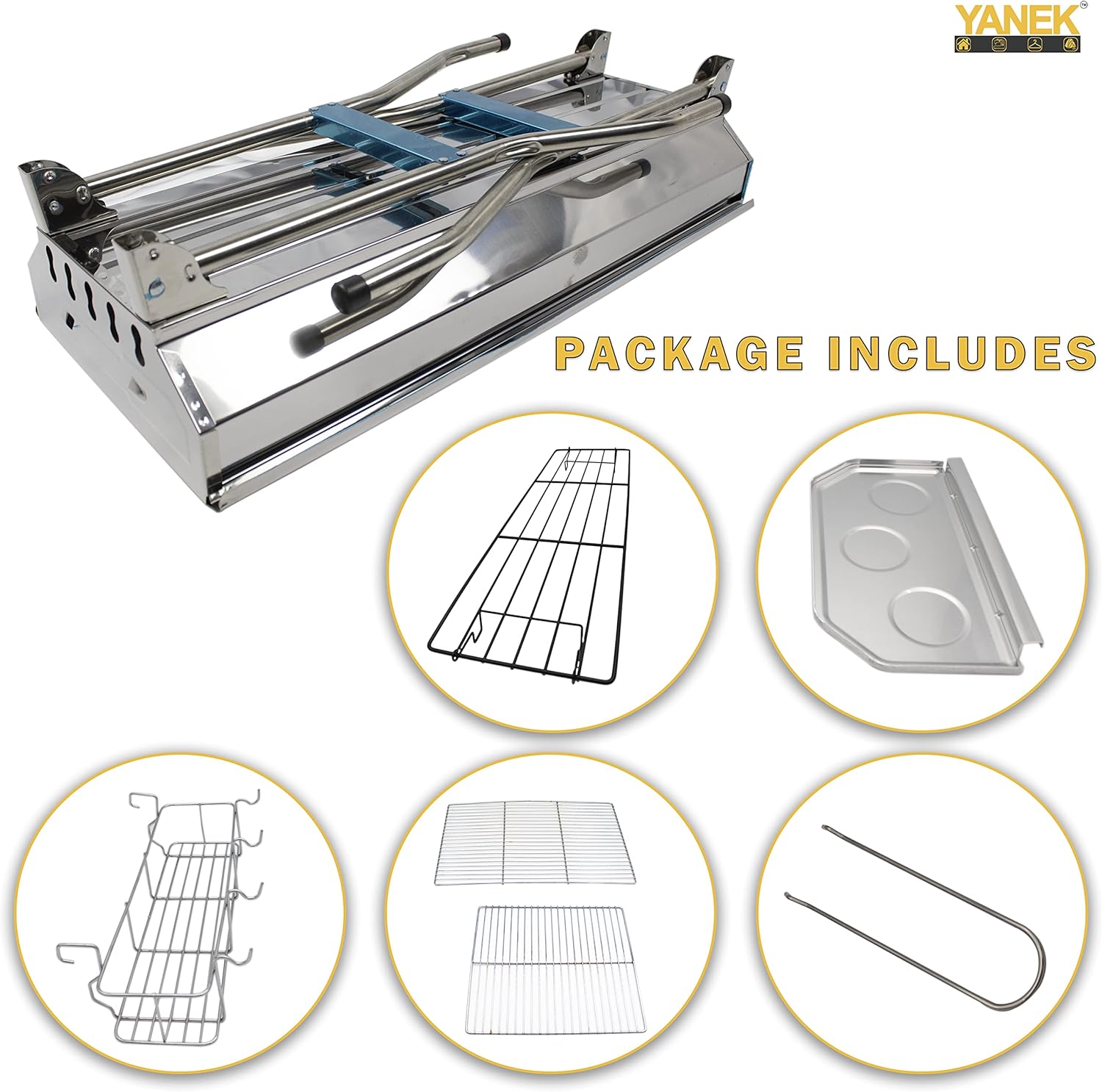 YANEK Stainless Steel Charcoal BBQ Grill – Large Foldable Portable Grill with Side Shelf & Storage Basket (68x66.5x30 cm) | Camping, Picnic & Outdoor Cooking | Wholesale BBQ Grills UAE.