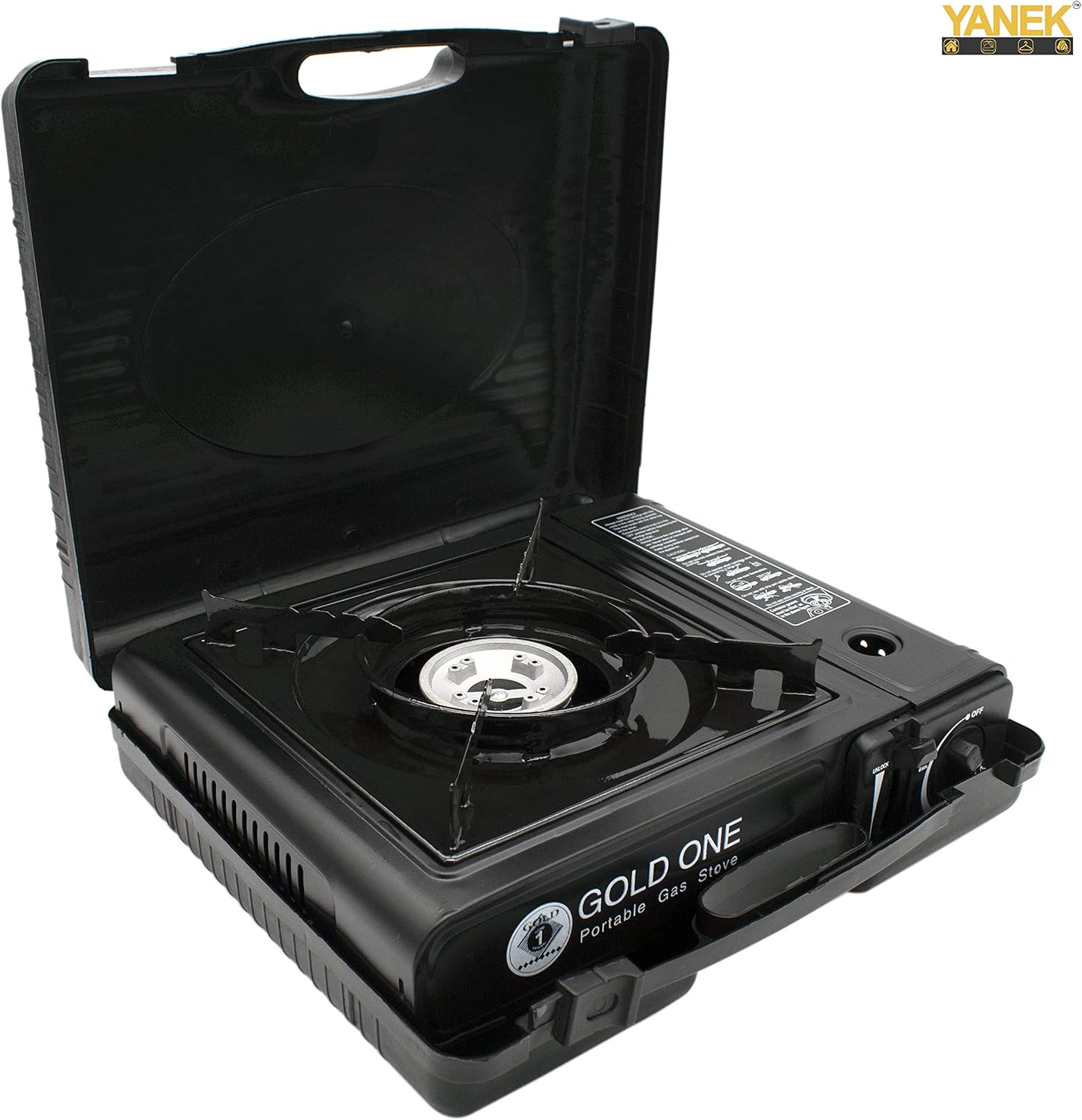 YANEK Portable Gas Stove – Black Butane Stove with Carry Case | Camping, BBQ & Emergency Cooking | Wholesale BBQ Grills & Fuel UAE