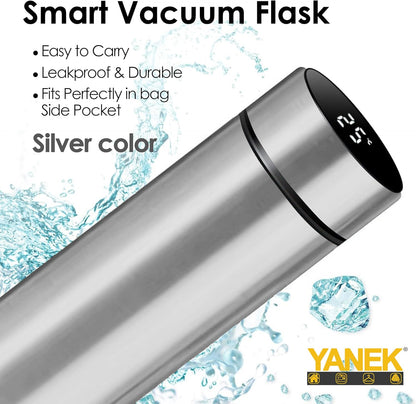 Yanek Smart Water Bottle Stainless Steel – Travel Mug with Smart LCD Touch Screen Temperature Display, Leak-Proof, Hot & Cold Beverage Flask, Ideal for Trave, Gym, Office, & Daily Use (BLACK)