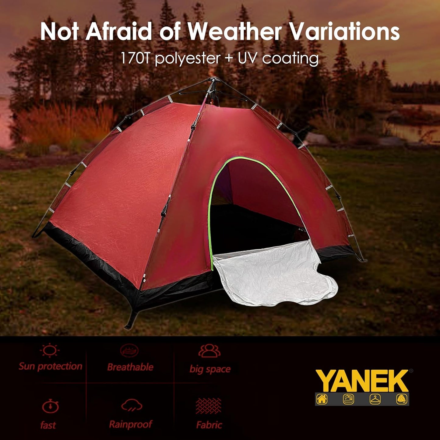 Yanek Waterproof Camping Dome Tent – 2-Person Outdoor Tent with Carry Bag, 1 Door & 1 Window, Compact 2 * 1.5 * 1.1m Lightweight & Portable, Perfect for Family Camping, Hiking & Travel Adventures