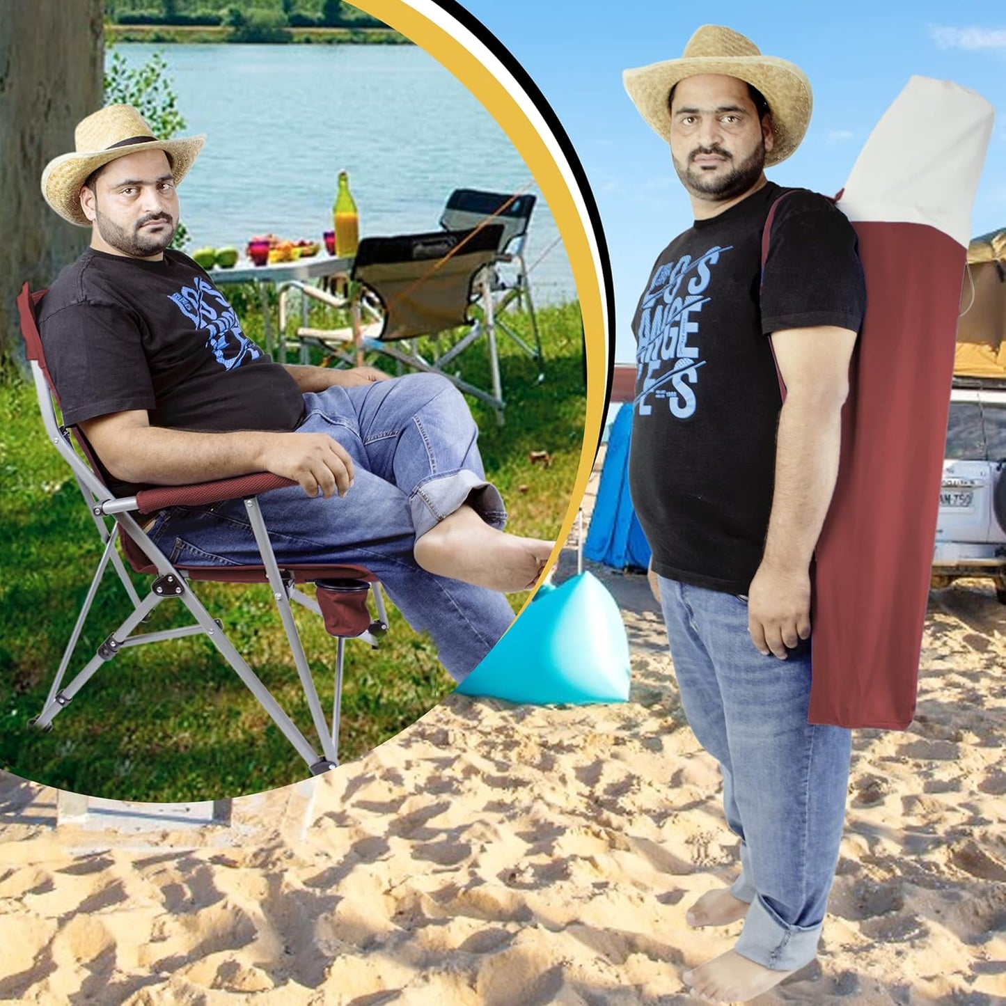 YANEK Foldable Heavy-Duty Camping Chair with Cup Holder – Portable Outdoor Chair with Carry Bag (Burgundy) | BBQ, Fishing & Beach | Wholesale Outdoor Equipment UAE